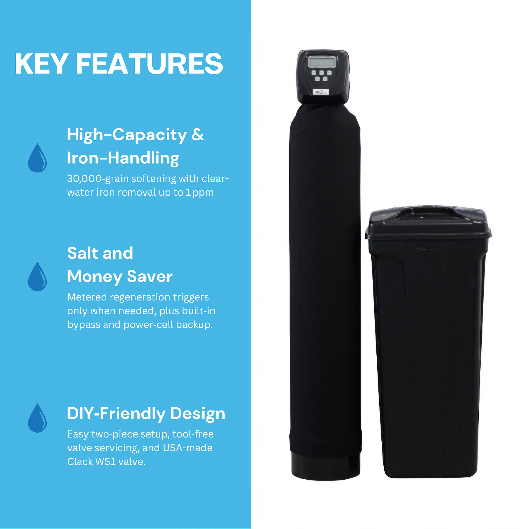 HUM Metered Water Softener 30,000 Grain Capacity