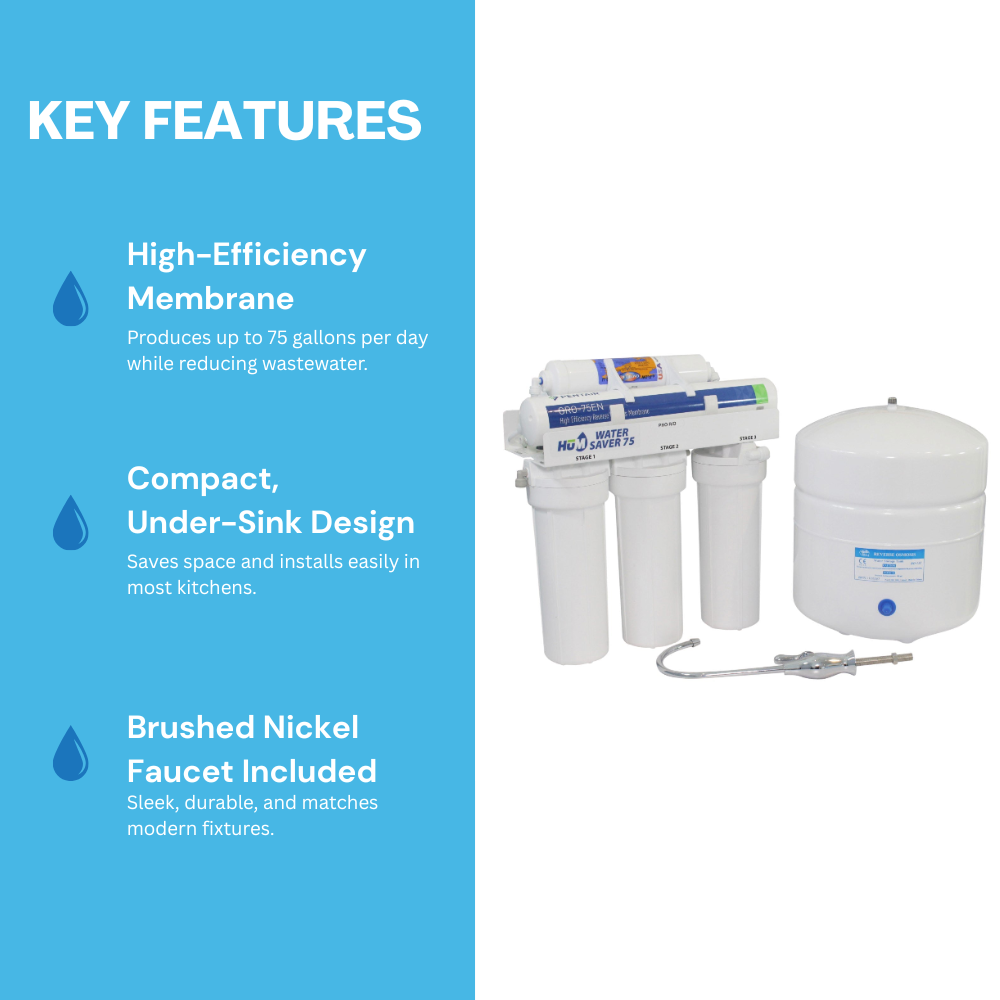 HUM Water Saver 75 gpd Reverse Osmosis System Brushed Nickel Faucet