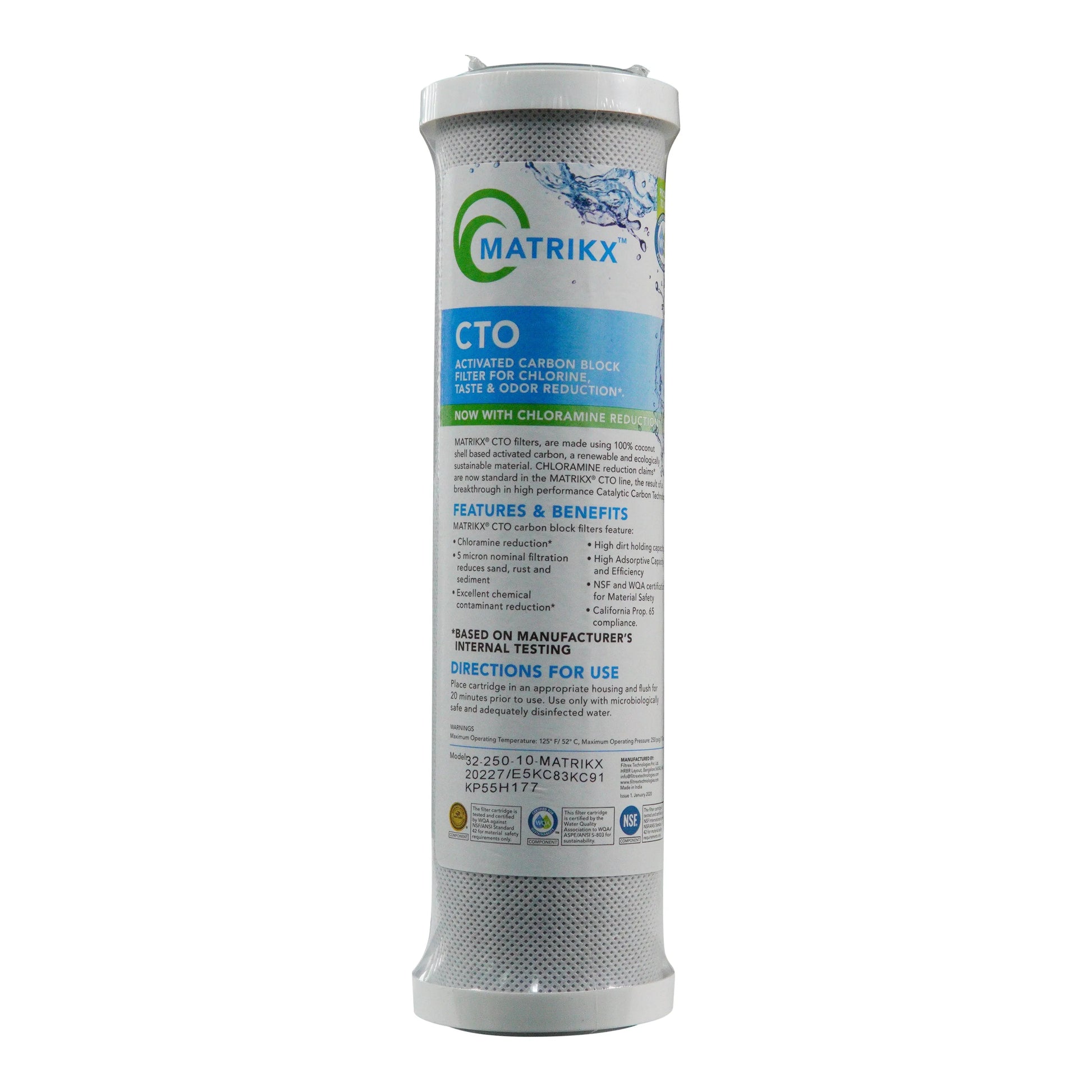 KX Matrikx CTO 9.75" x 2.5" Carbon Filter Part # 32-250-10-Green